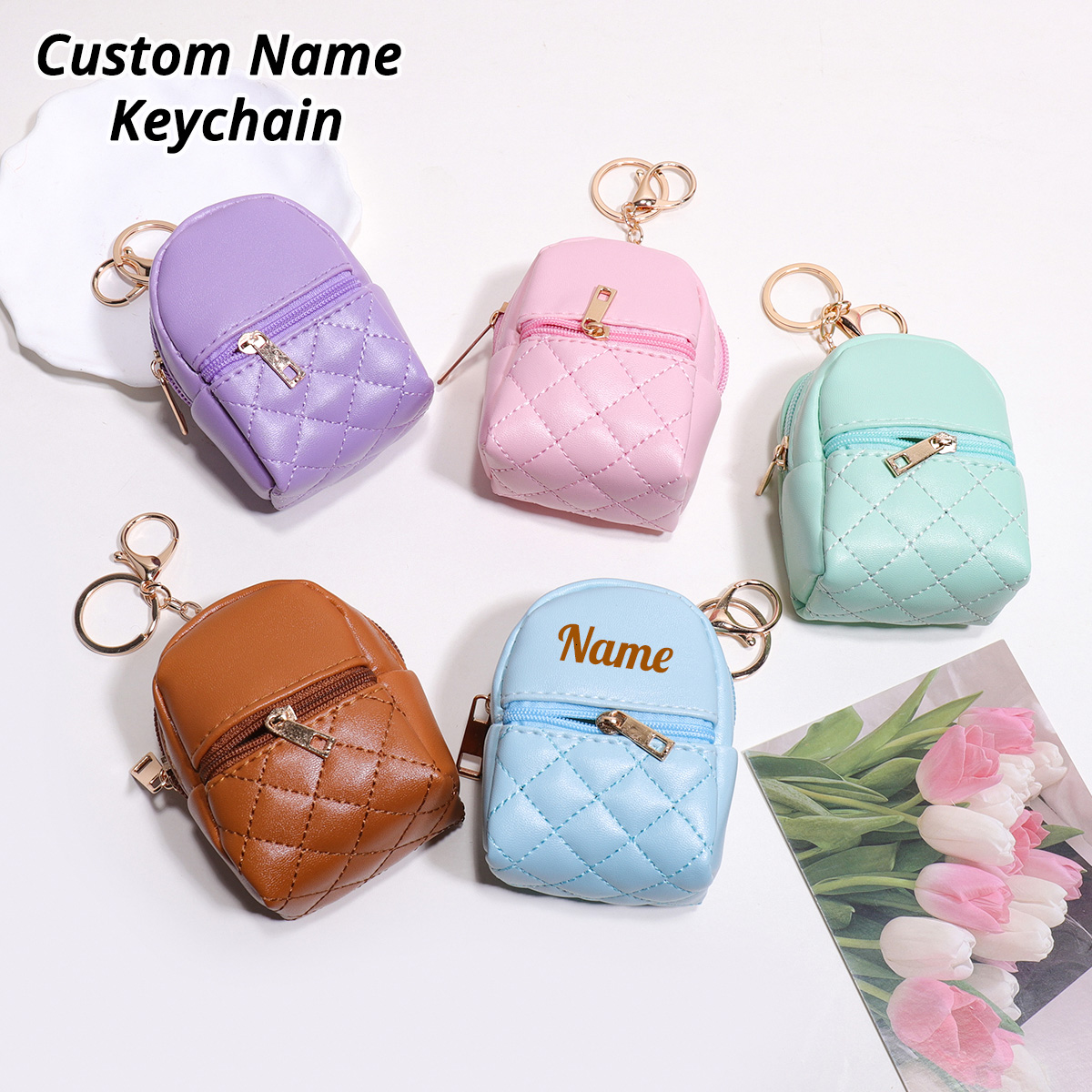 Leather Card Wallet - Dompet Koin Gantungan Kunci Nama Kustom