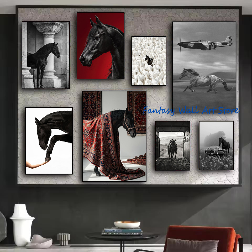 Foto Kuda Hitam Seni Dinding M - Luxury Lifestyle Photos ulasan dan harga